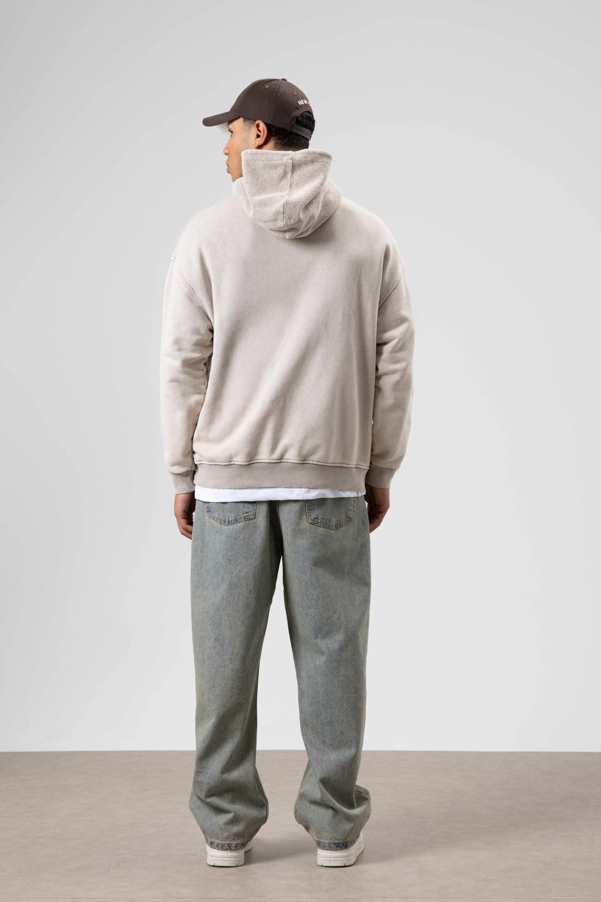 Oversize Yıkamalı Baskılı Kapüşonlu Sweatshirt