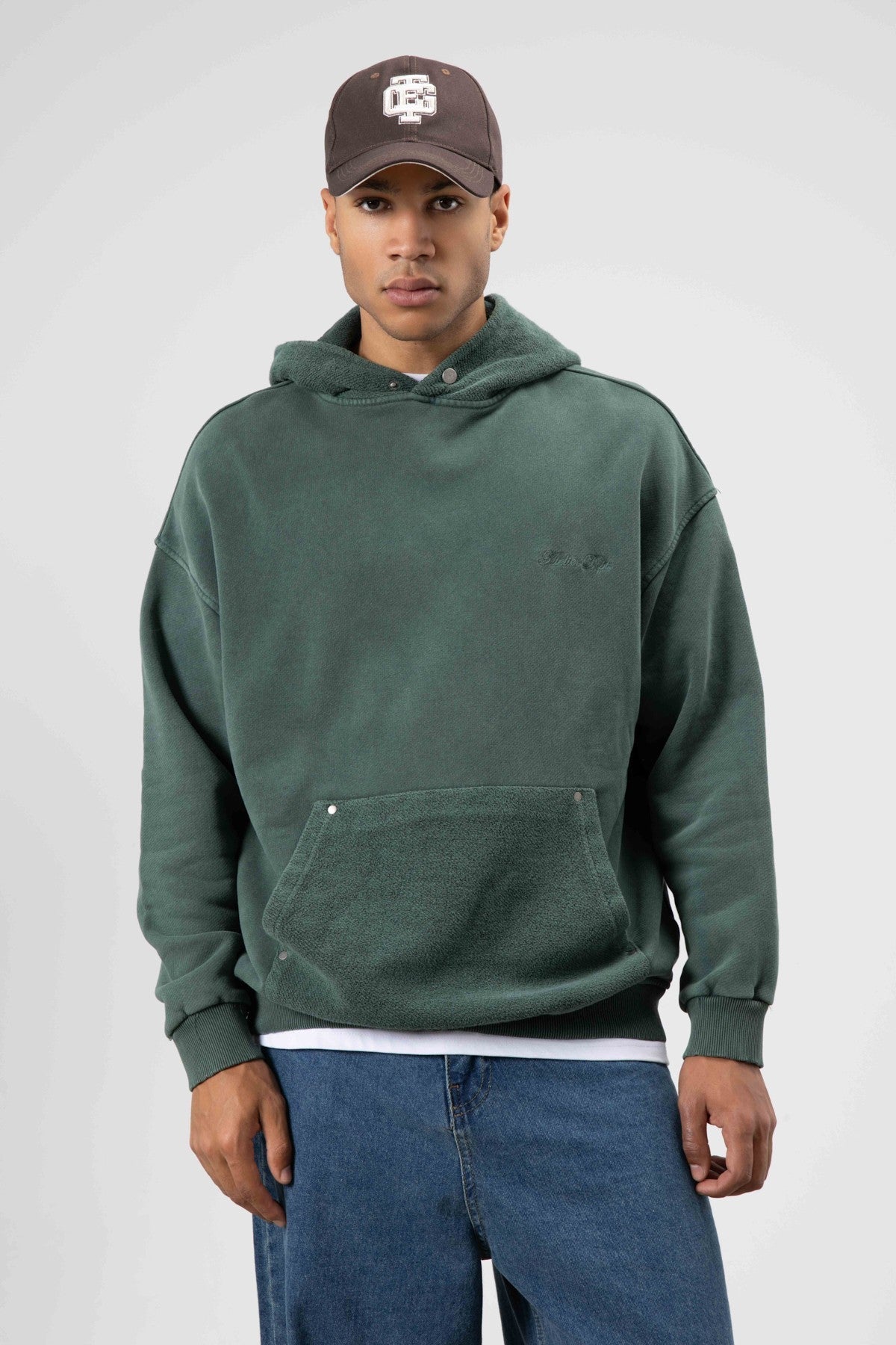 Oversize Yıkamalı Baskılı Kapüşonlu Sweatshirt
