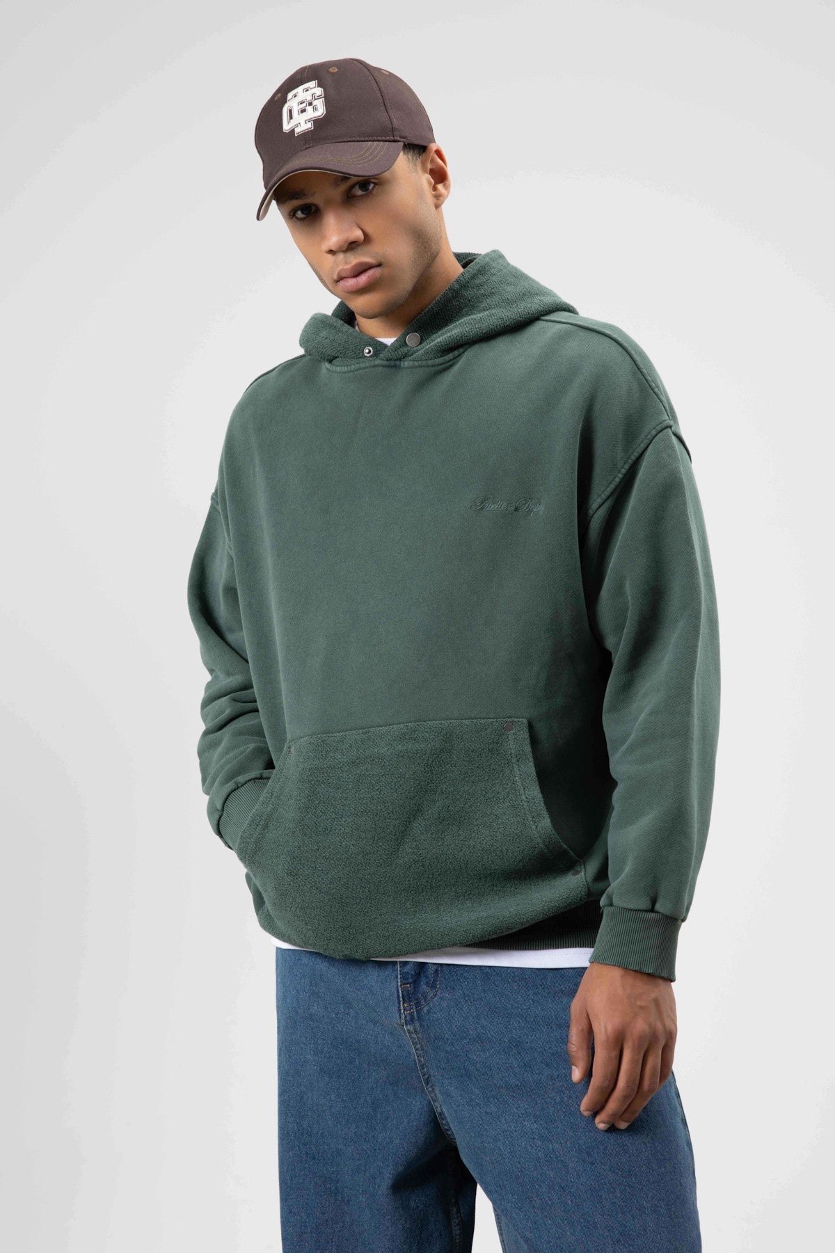 Oversize Yıkamalı Baskılı Kapüşonlu Sweatshirt
