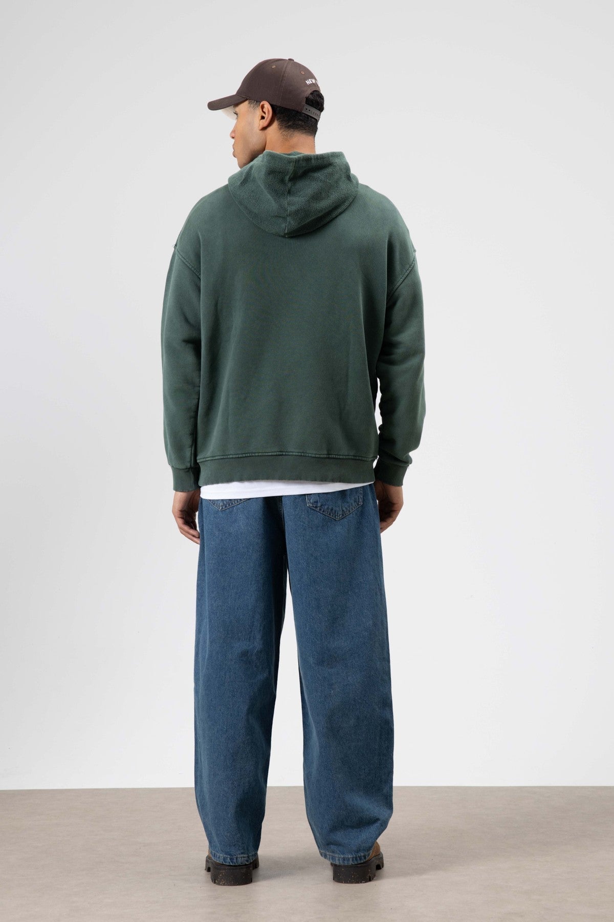 Oversize Yıkamalı Baskılı Kapüşonlu Sweatshirt