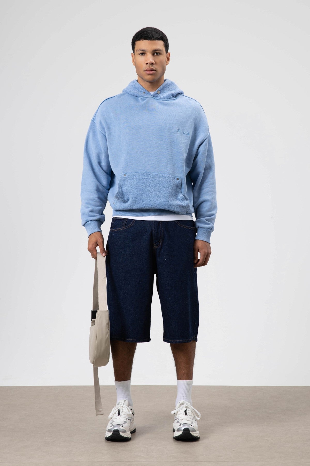 Oversize Yıkamalı Baskılı Kapüşonlu Sweatshirt