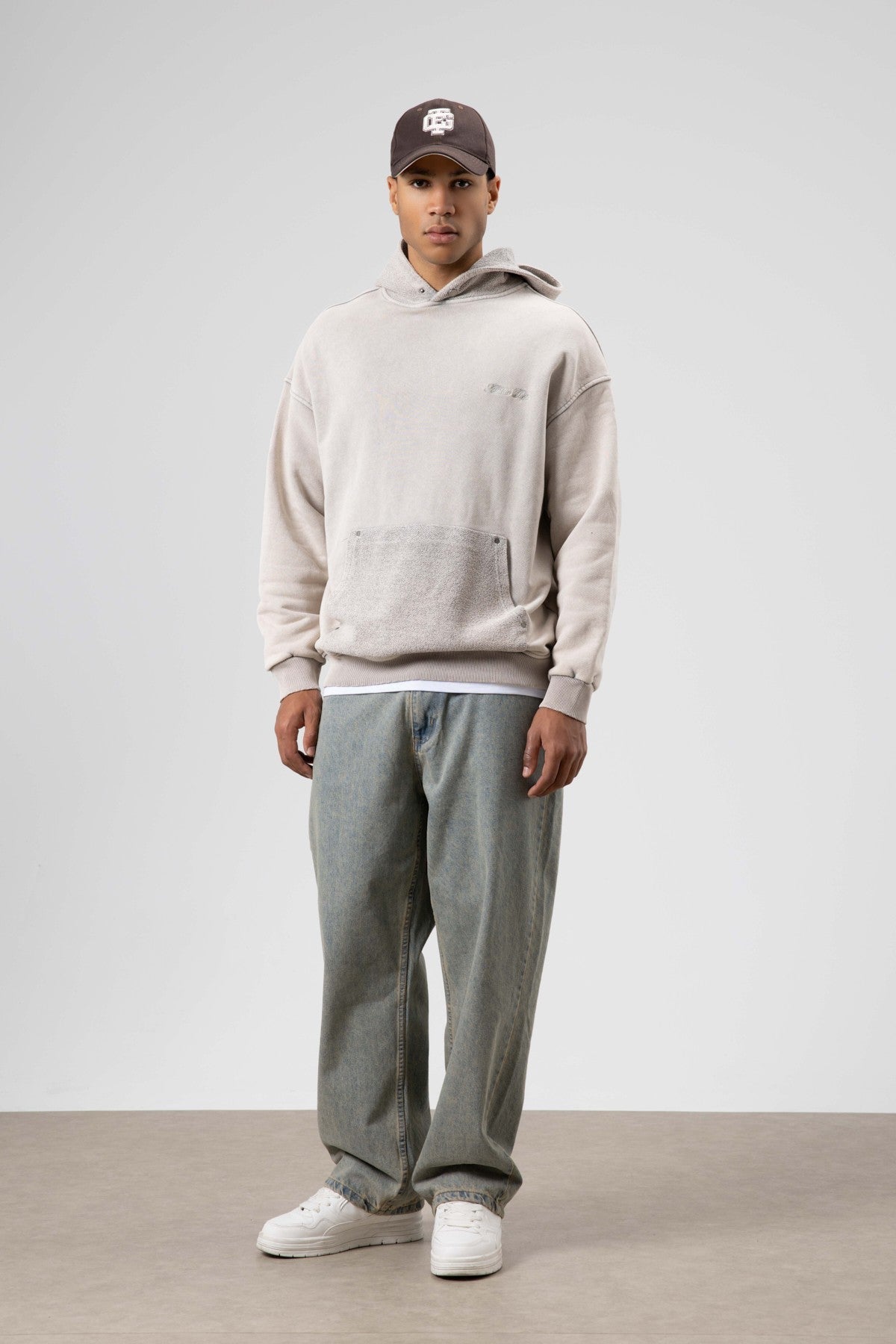 Oversize Yıkamalı Baskılı Kapüşonlu Sweatshirt