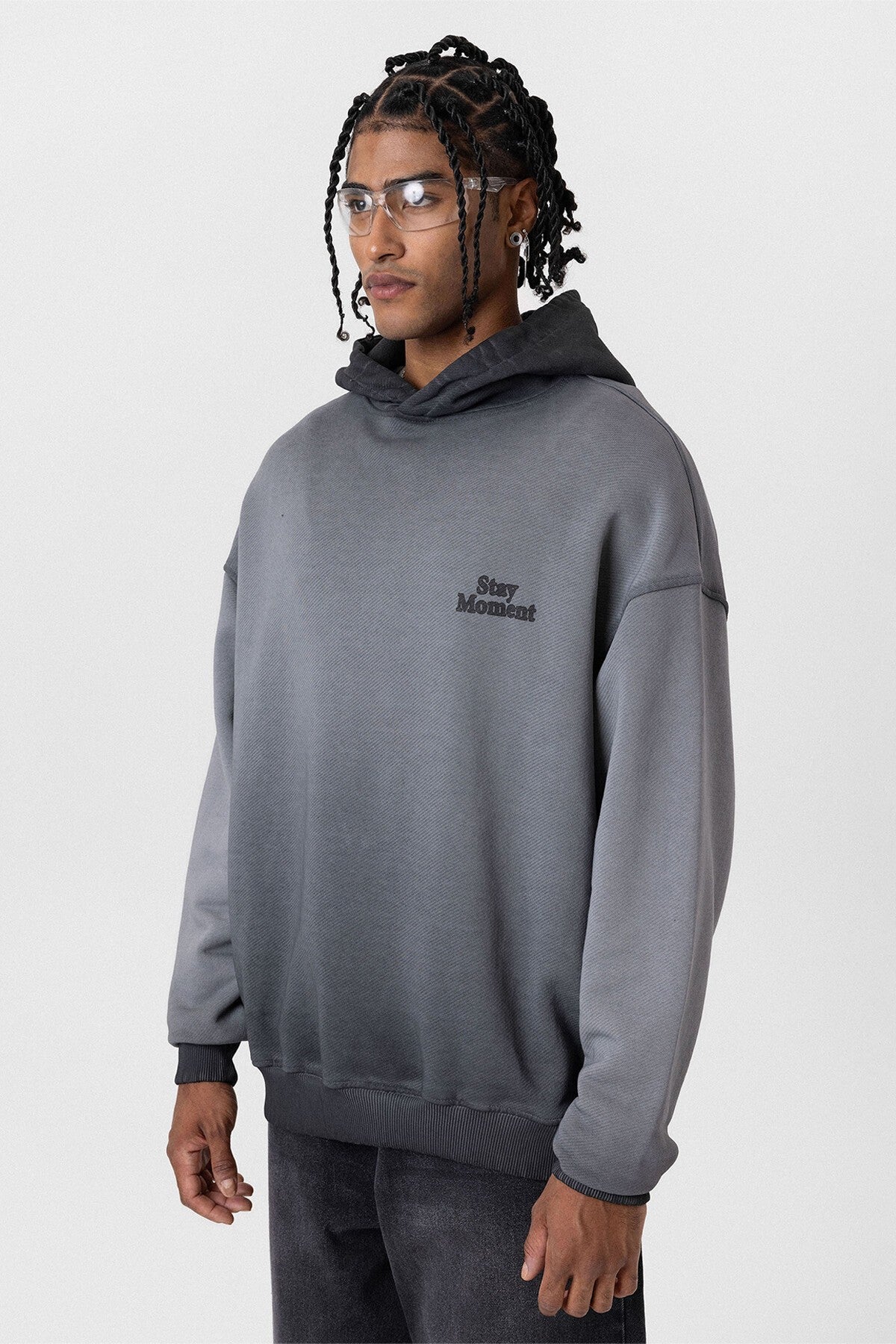 Premıum Yıkamalı Yazı Detaylı Oversize Kapüşonlu Sweatshirt
