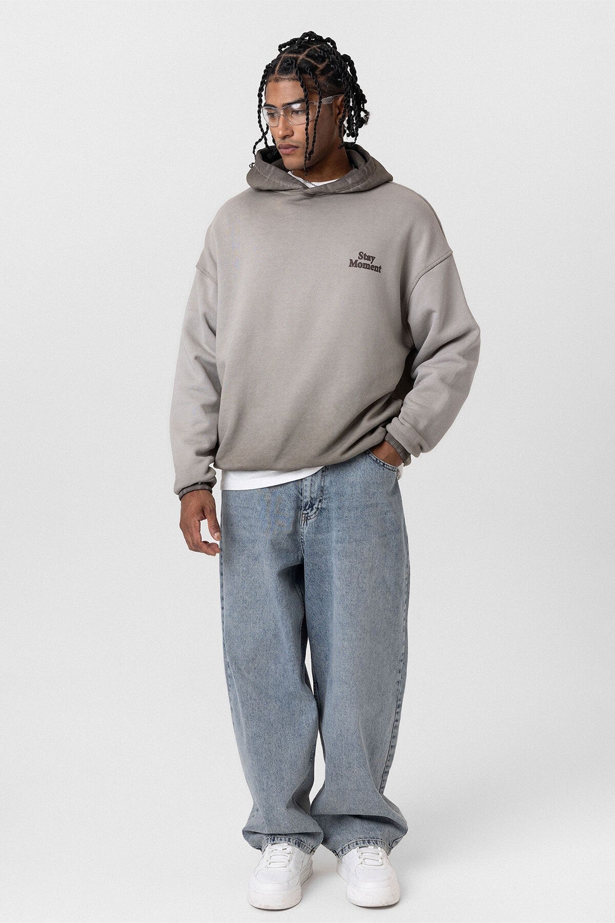 Premıum Yıkamalı Yazı Detaylı Oversize Kapüşonlu Sweatshirt