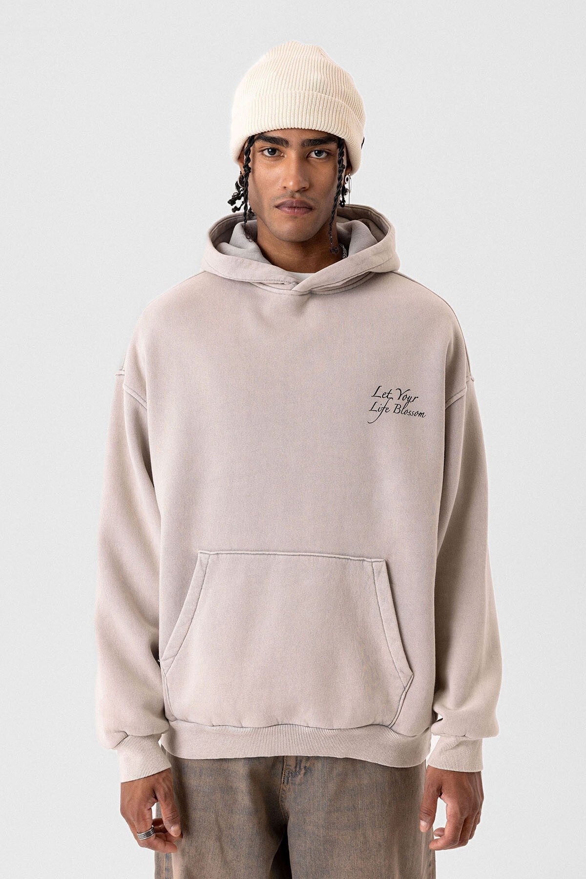 Yazı Detaylı Yıkamalı Oversize Sweatshirt