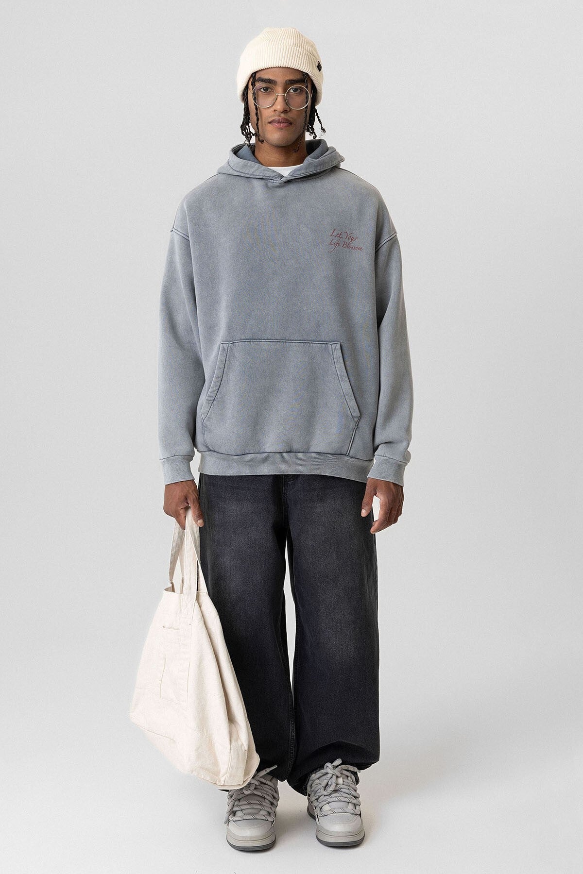 Yazı Detaylı Yıkamalı Oversize Sweatshirt