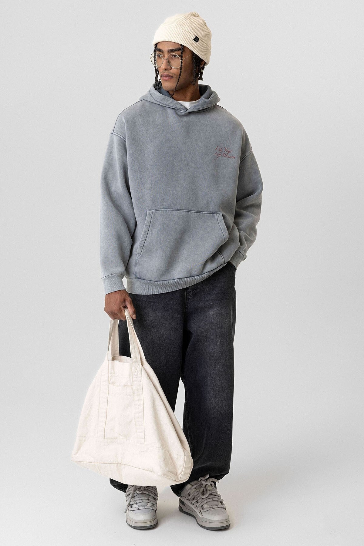 Yazı Detaylı Yıkamalı Oversize Sweatshirt