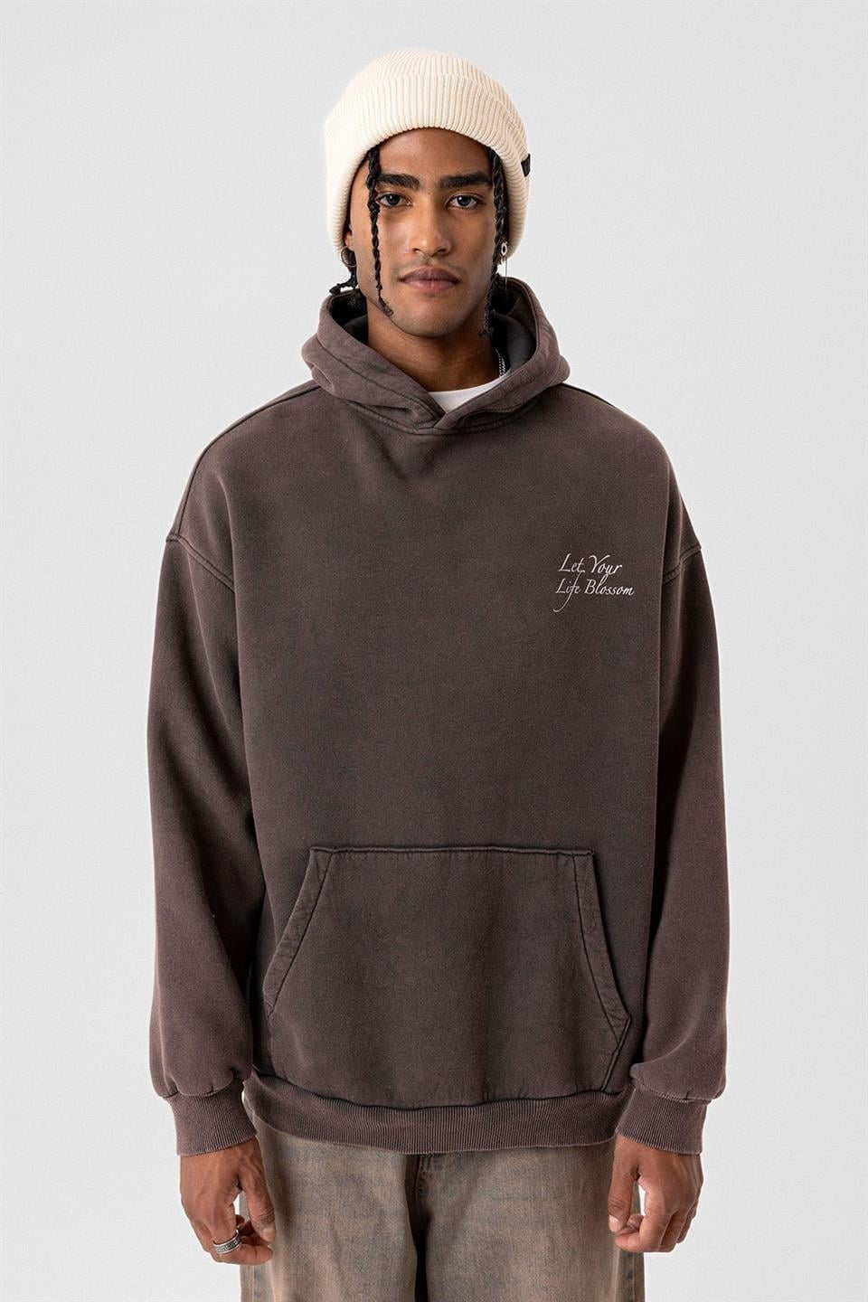 Yazı Detaylı Yıkamalı Oversize Sweatshirt