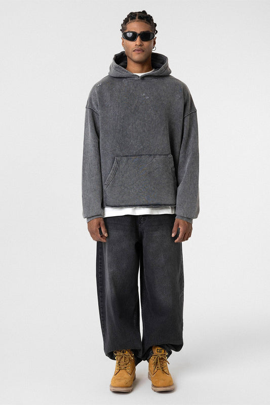 Yıkamalı Yırtık Detaylı Oversize Sweatshirt