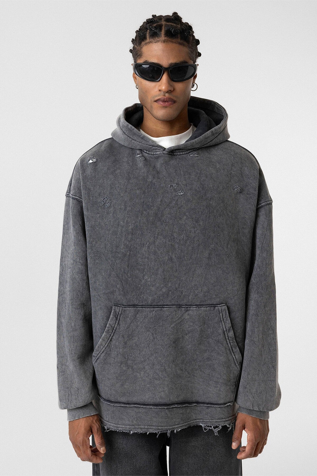 Yıkamalı Yırtık Detaylı Oversize Sweatshirt
