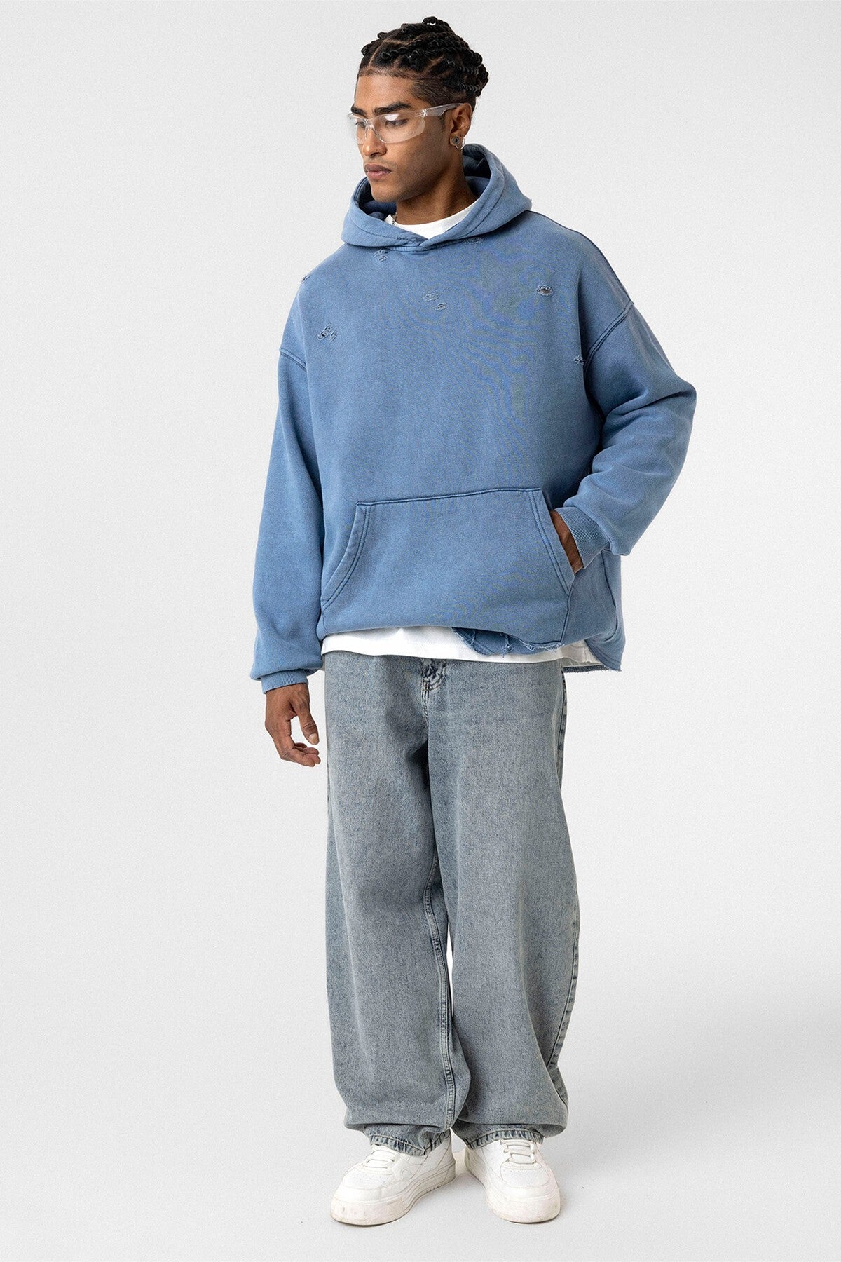 Yıkamalı Yırtık Detaylı Oversize Sweatshirt