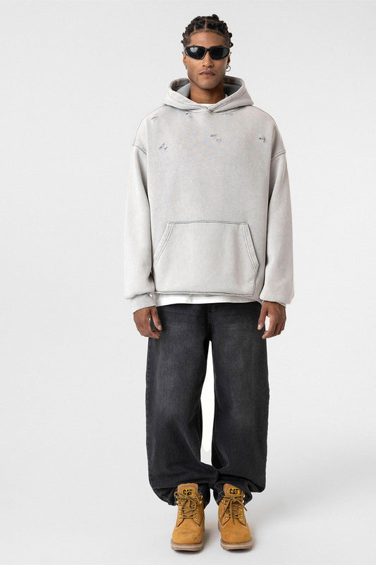 Yıkamalı Yırtık Detaylı Oversize Sweatshirt