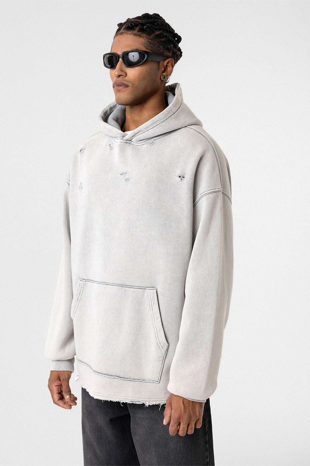 Yıkamalı Yırtık Detaylı Oversize Sweatshirt