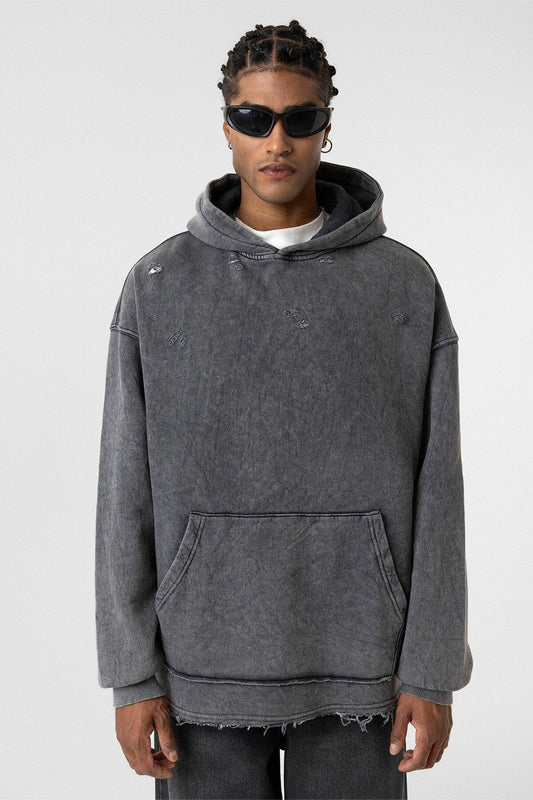 Yıkamalı Yırtık Detaylı Oversize Sweatshirt