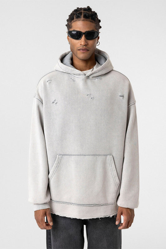 Yıkamalı Yırtık Detaylı Oversize Sweatshirt