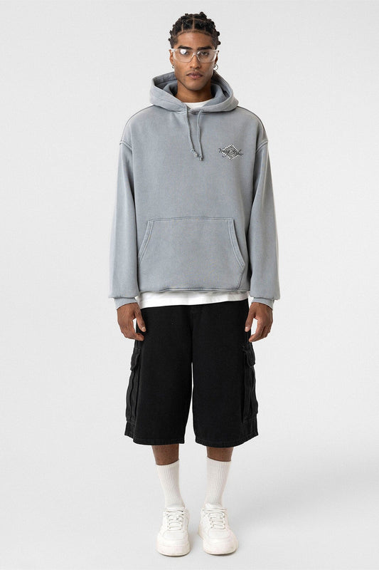 Yıkamalı Sırt Baskılı Oversize Sweatshirt