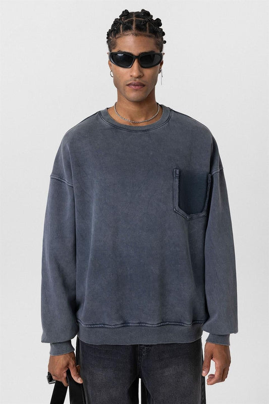 Yıkamalı Cep Detaylı Oversize Sweatshirt