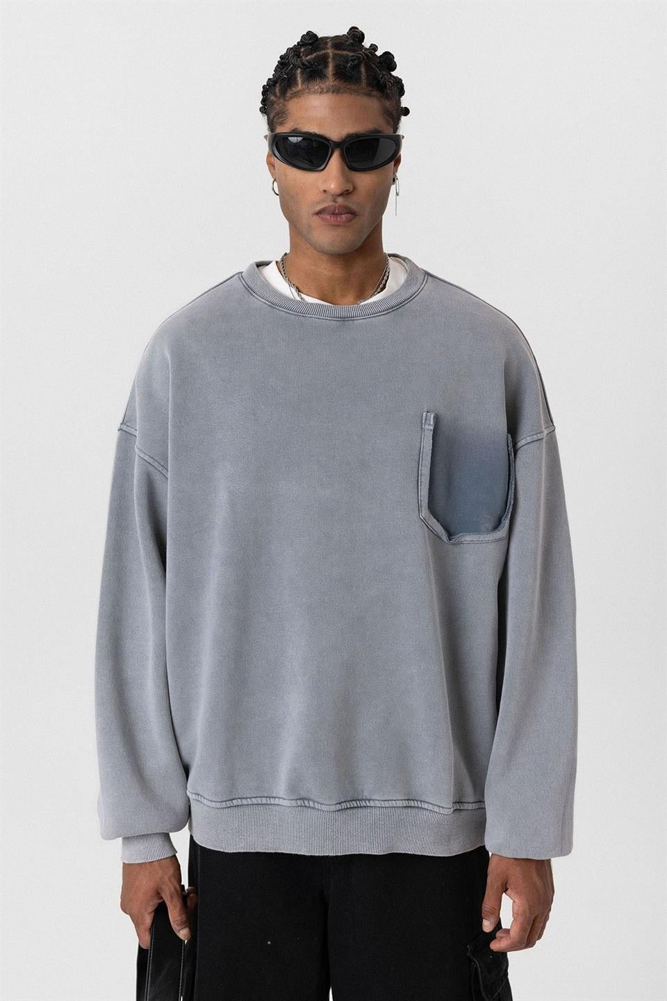 Yıkamalı Cep Detaylı Oversize Sweatshirt