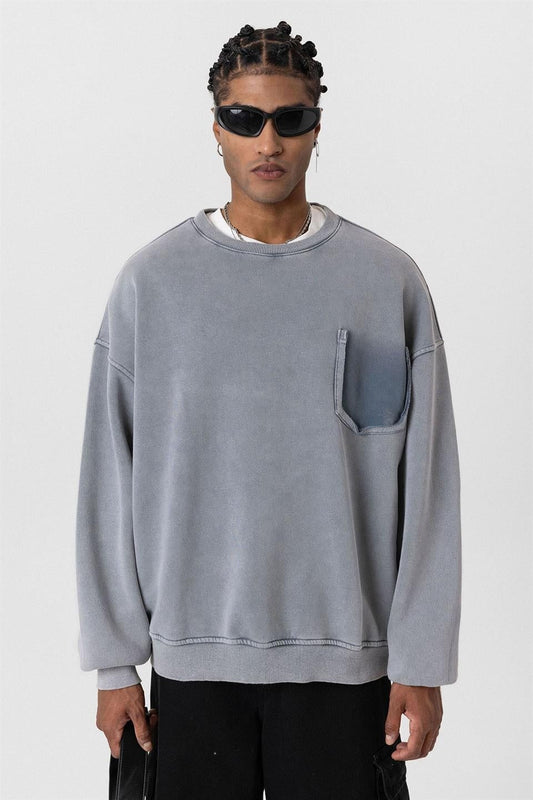 Yıkamalı Cep Detaylı Oversize Sweatshirt