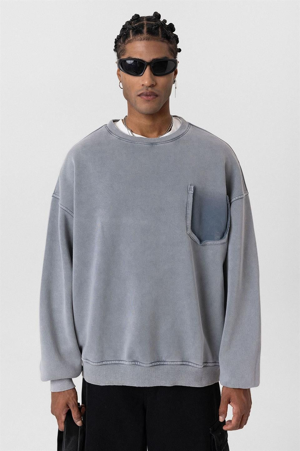 Yıkamalı Cep Detaylı Oversize Sweatshirt