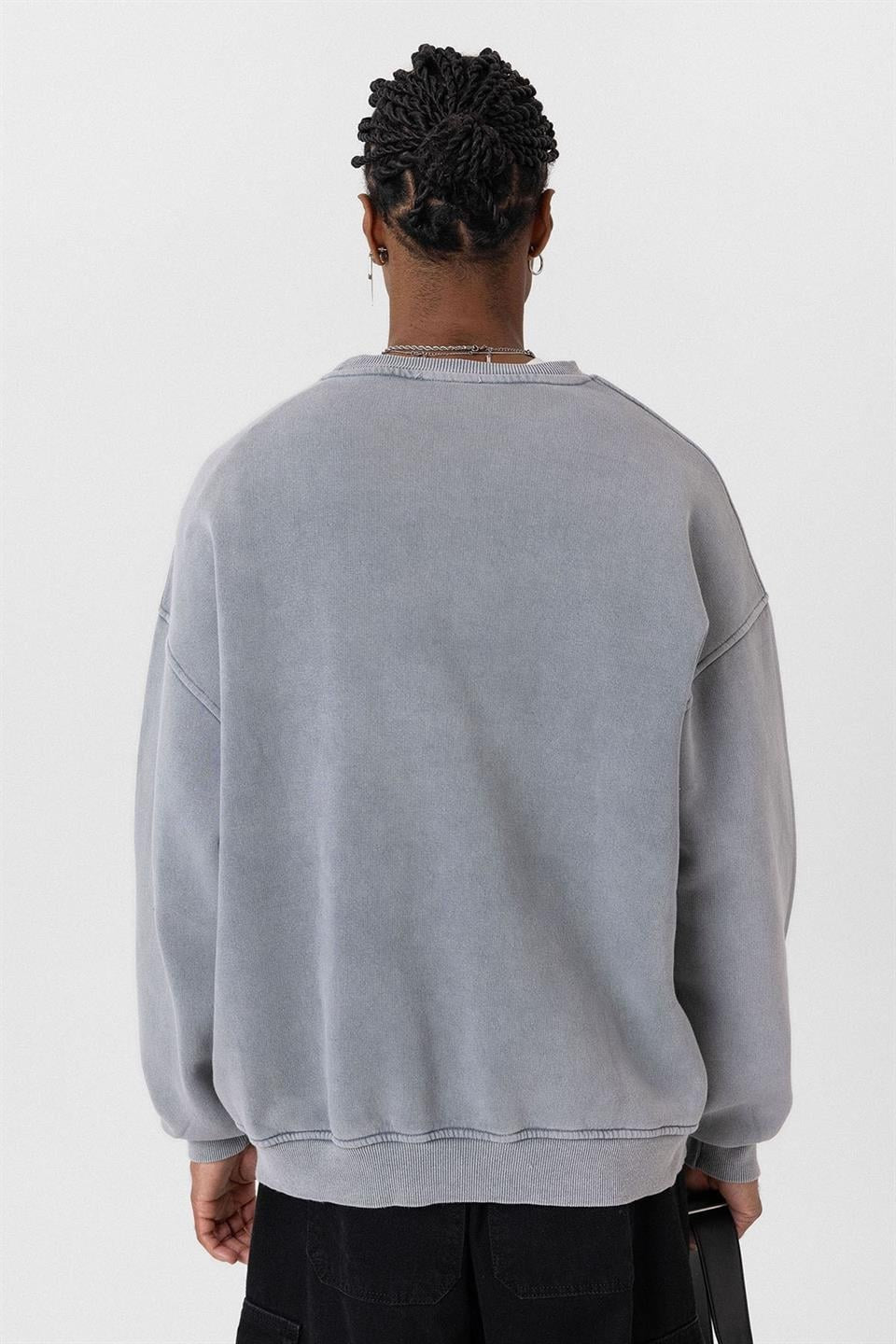 Yıkamalı Cep Detaylı Oversize Sweatshirt