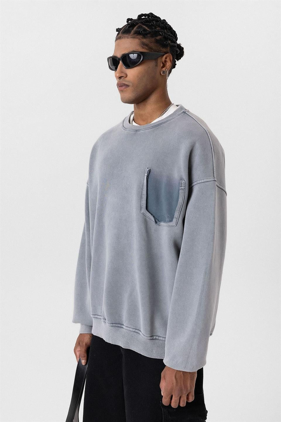 Yıkamalı Cep Detaylı Oversize Sweatshirt