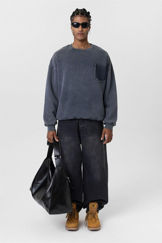 Yıkamalı Cep Detaylı Oversize Sweatshirt