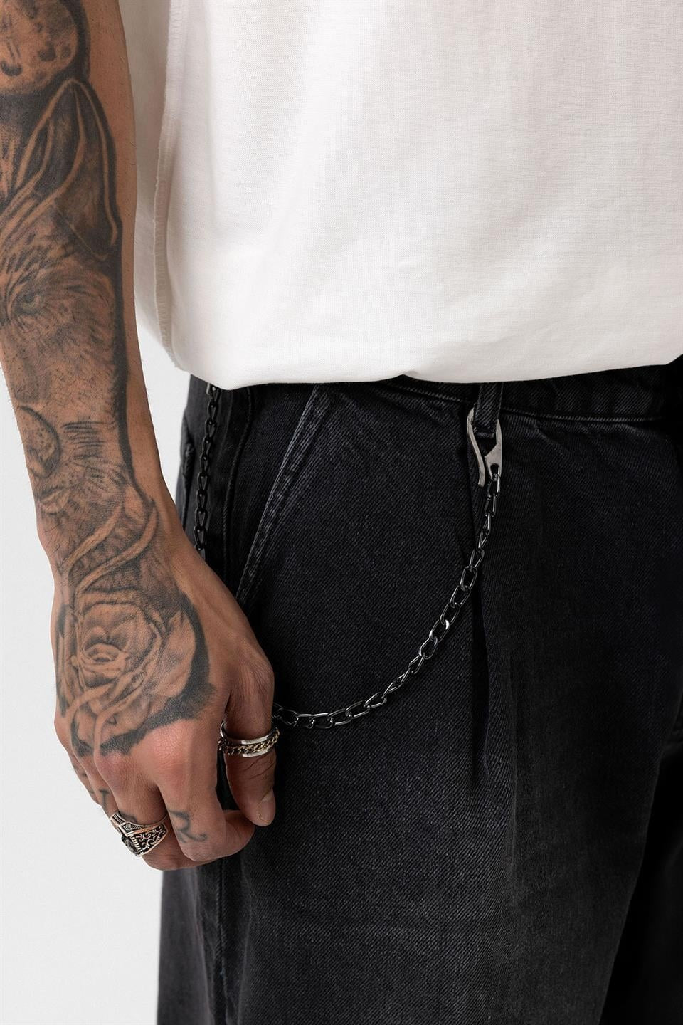 Pileli Zİncir Detaylı Baggy Jean