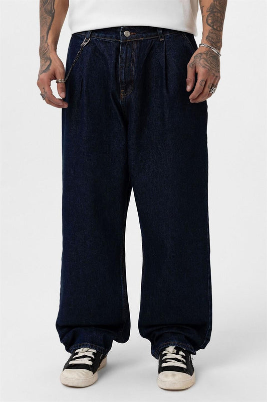 Pileli Zİncir Detaylı Baggy Jean