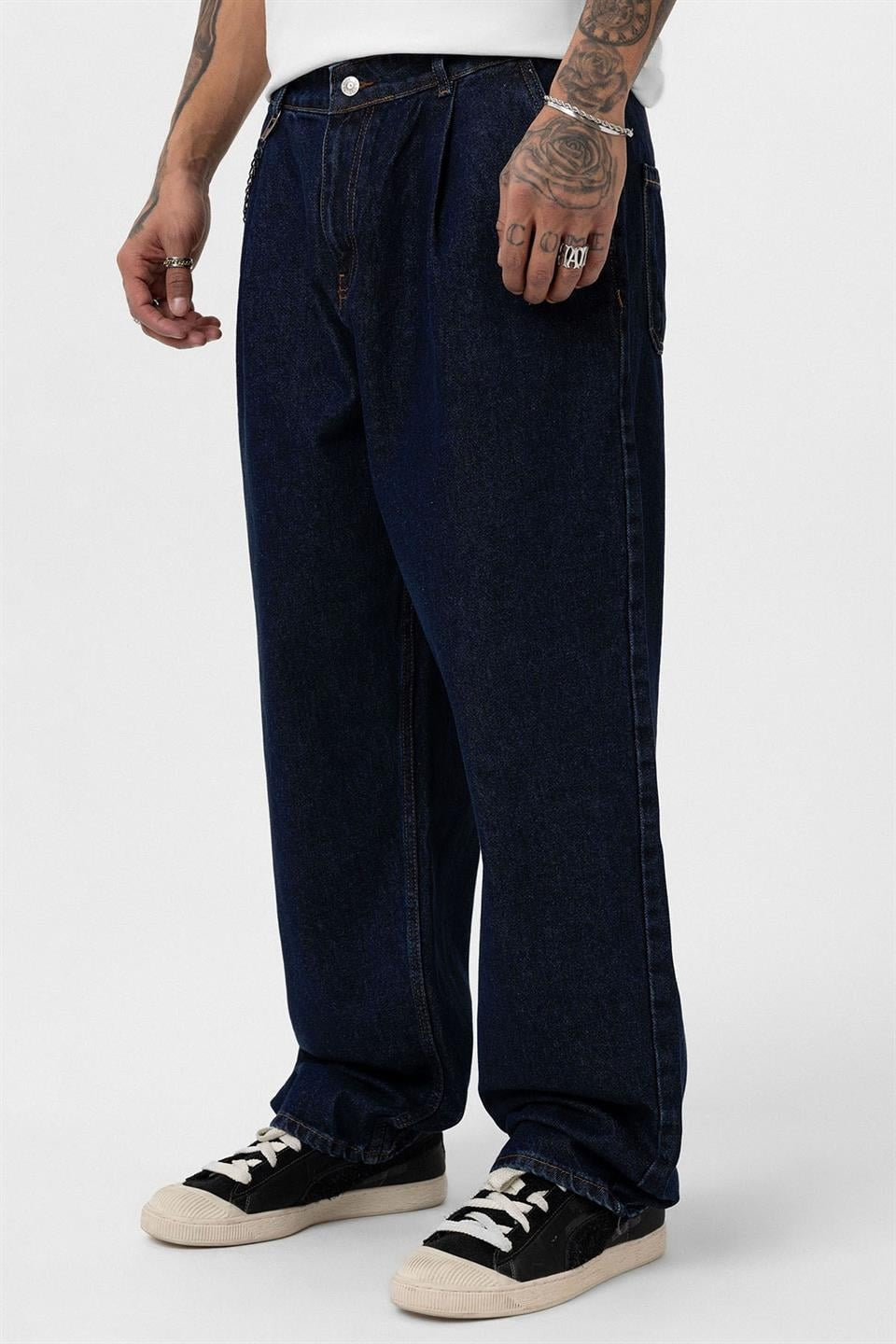 Pileli Zİncir Detaylı Baggy Jean