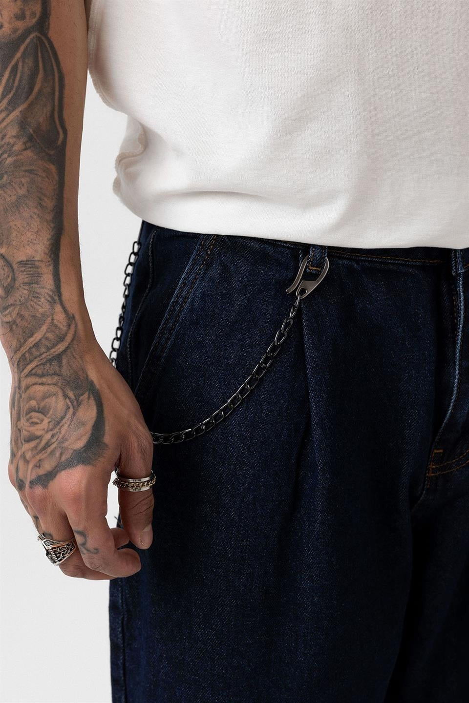 Pileli Zİncir Detaylı Baggy Jean