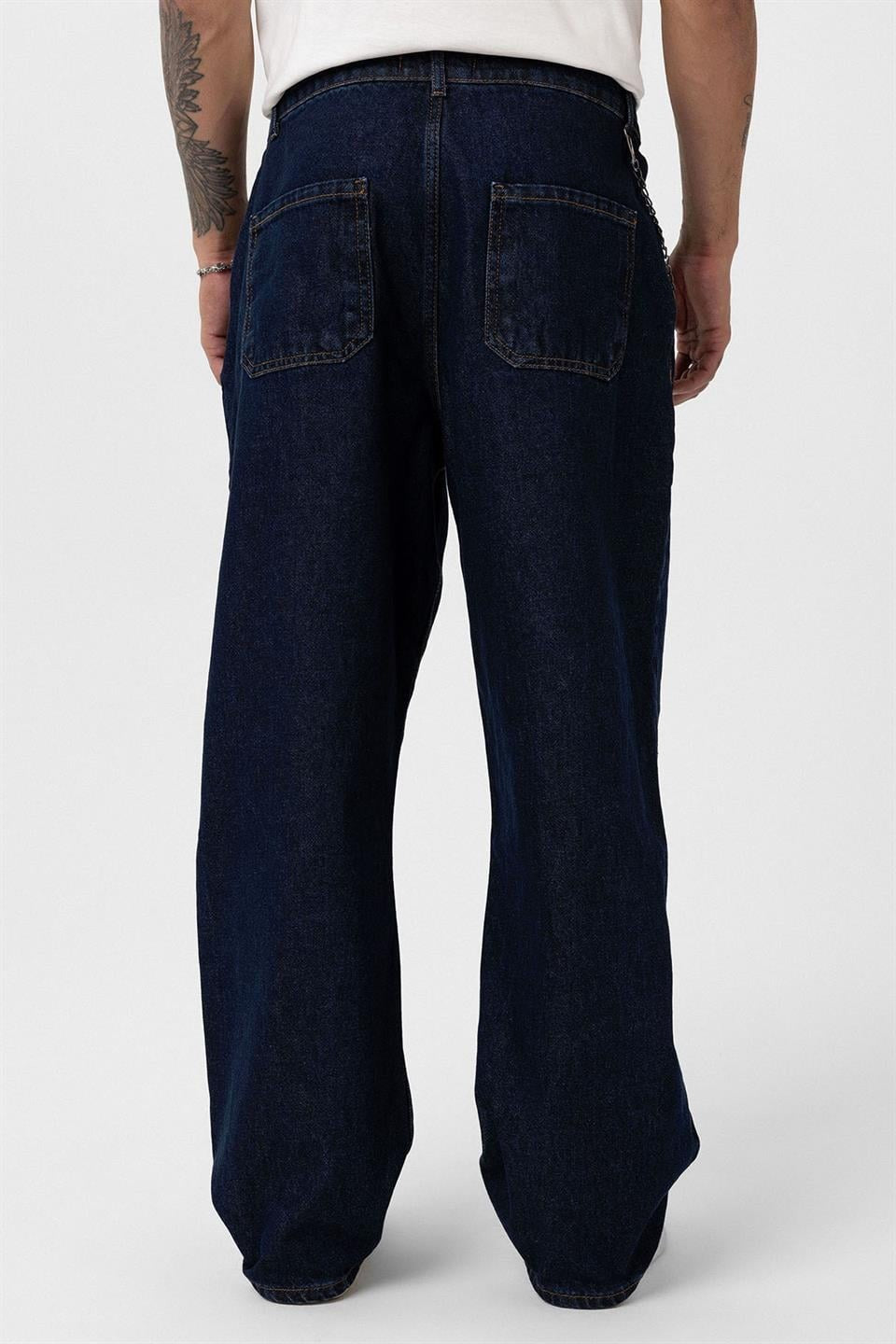 Pileli Zİncir Detaylı Baggy Jean