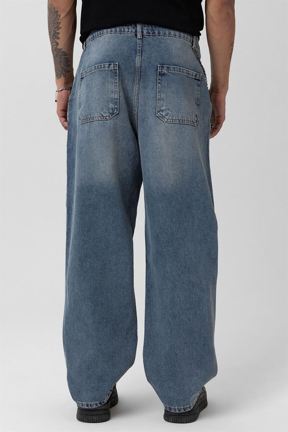 Pileli Zİncir Detaylı Baggy Jean