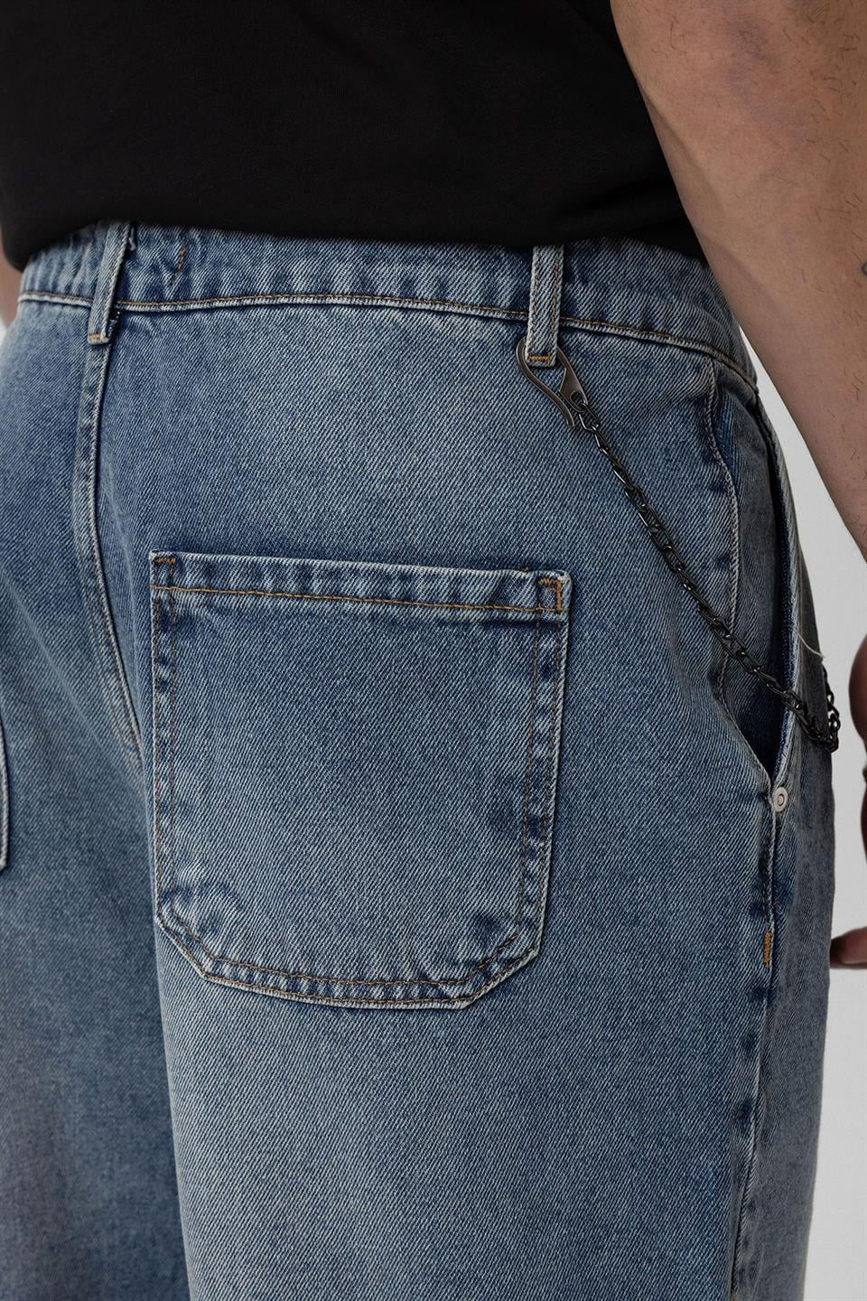 Pileli Zİncir Detaylı Baggy Jean