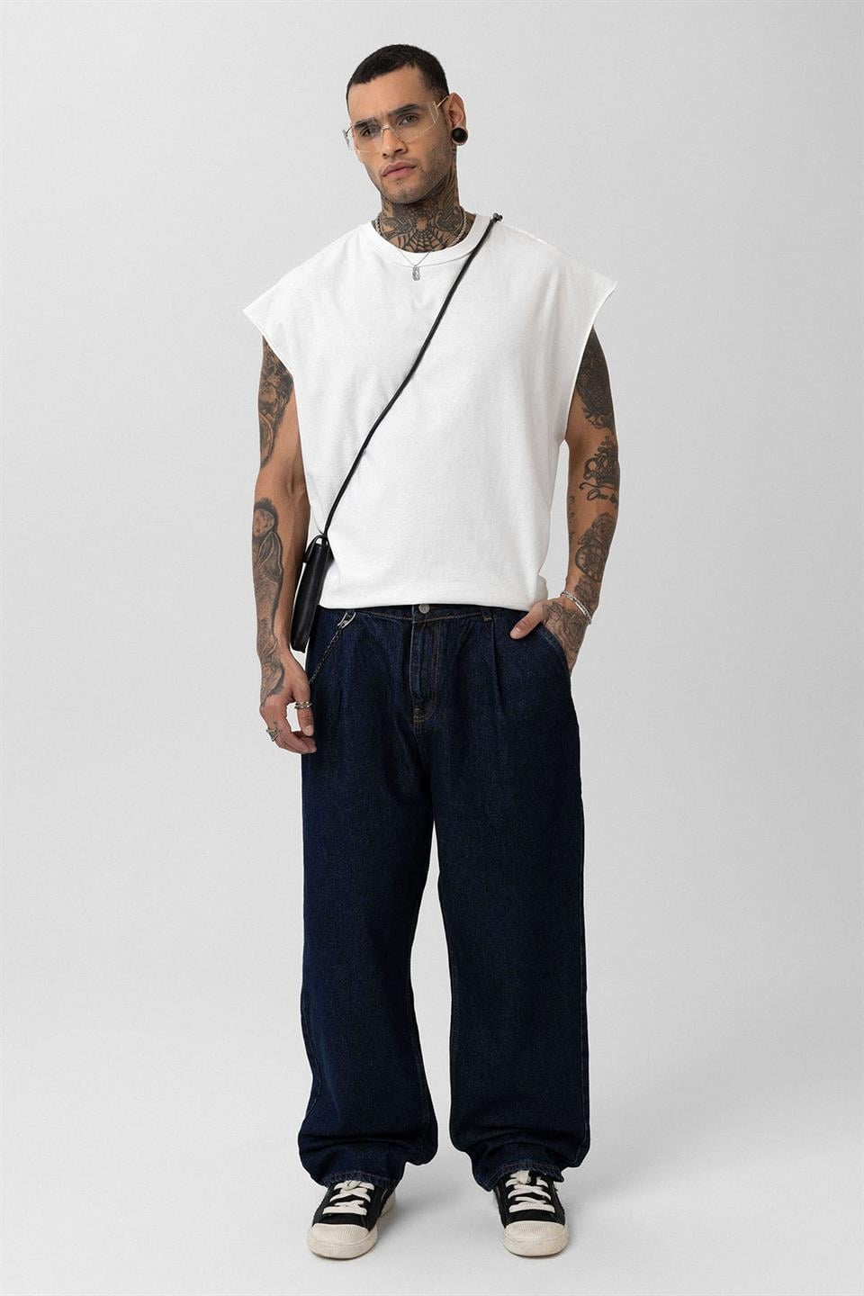 Pileli Zİncir Detaylı Baggy Jean