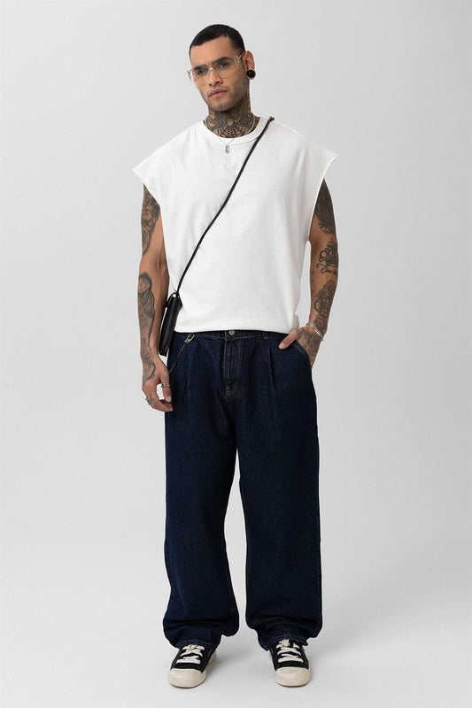 Pileli Zİncir Detaylı Baggy Jean