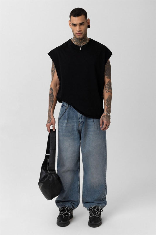 Pileli Zİncir Detaylı Baggy Jean