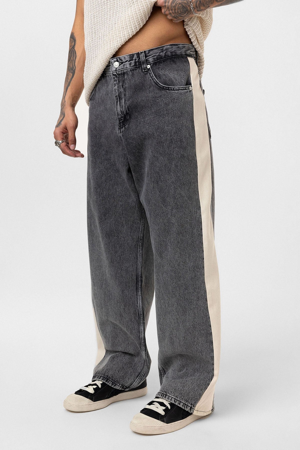Yan Şeritli Baggy Fit Jean