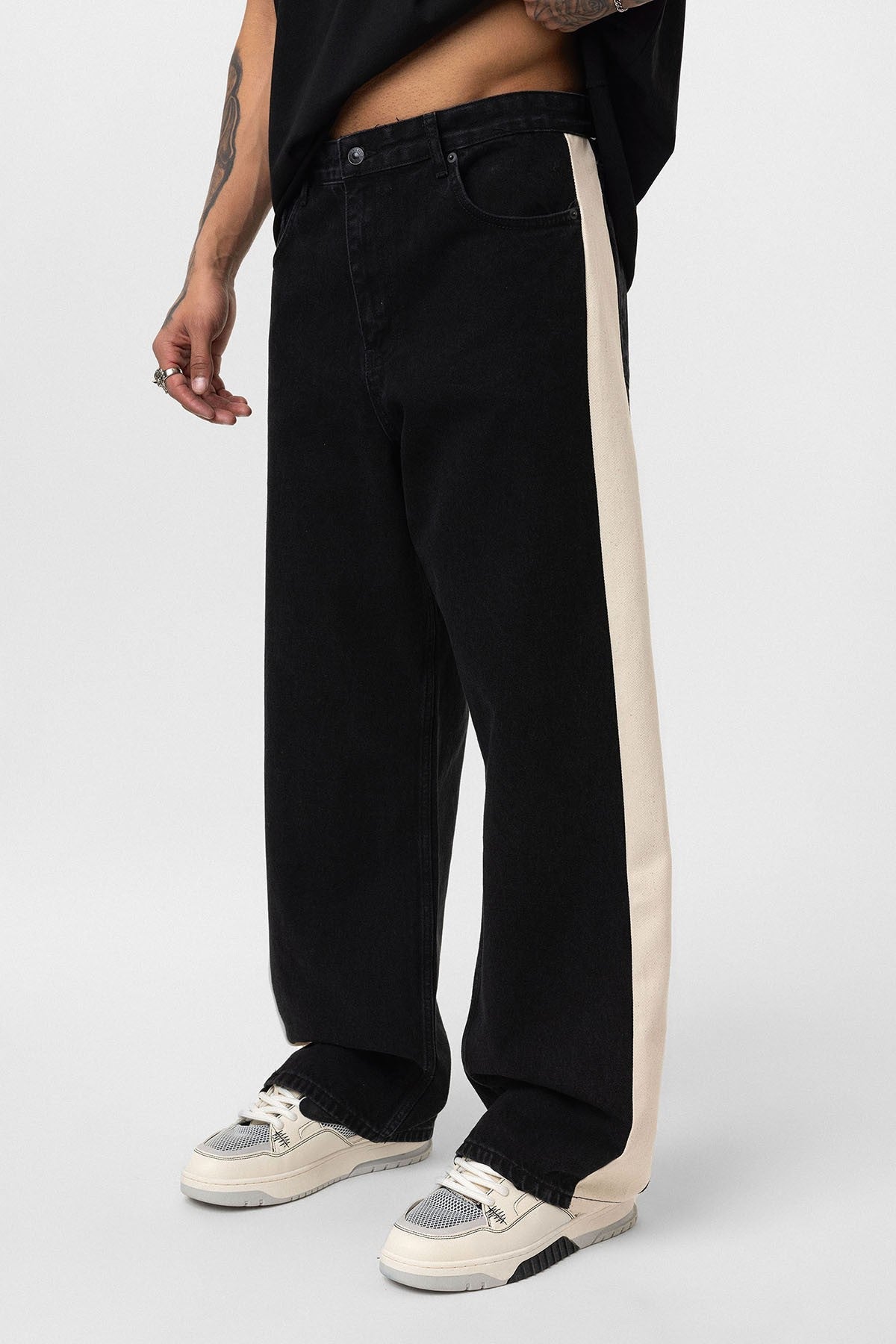 Yan Şeritli Baggy Fit Jean