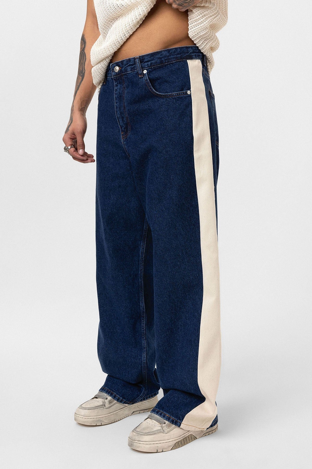 Yan Şeritli Baggy Fit Jean