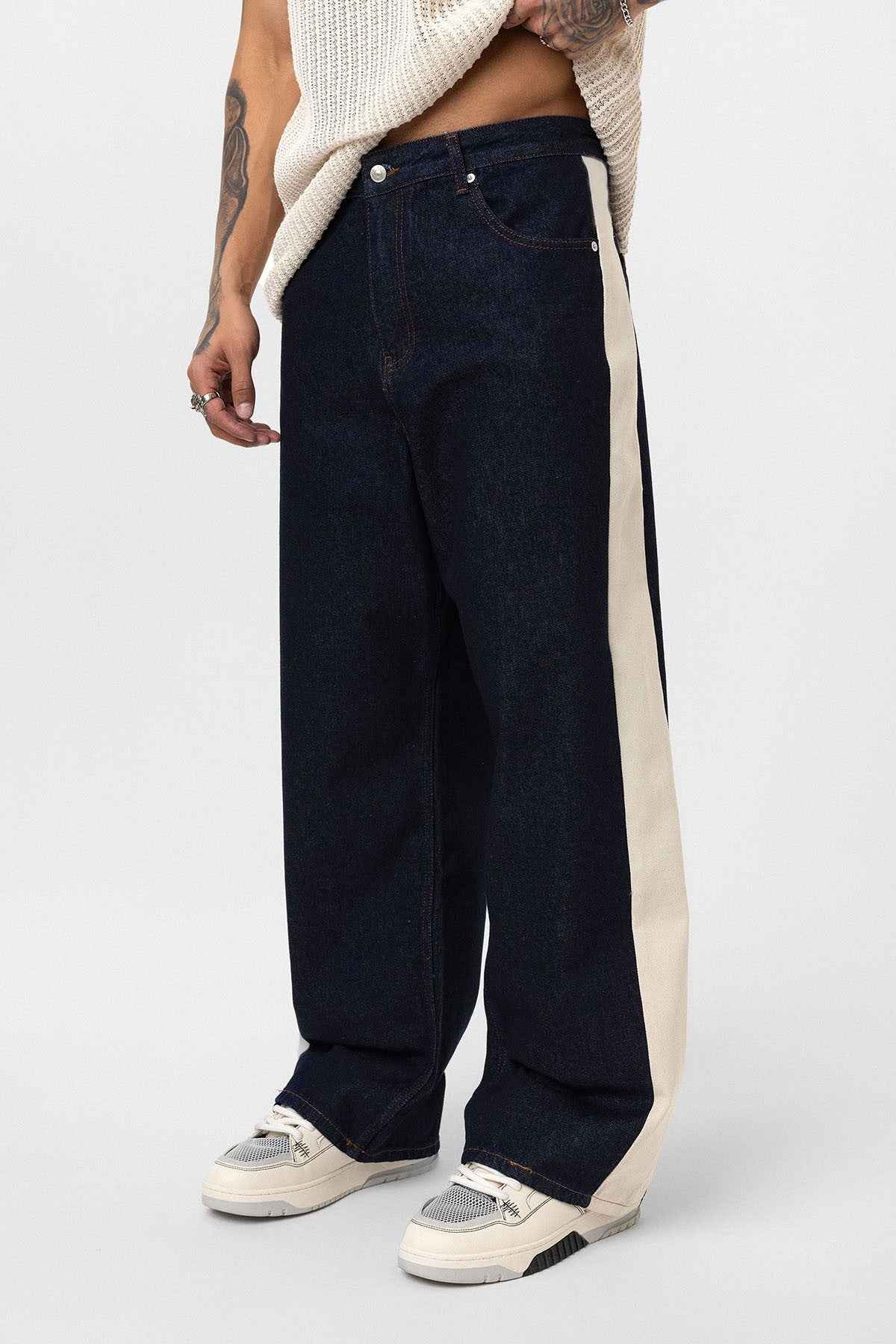 Yan Şeritli Baggy Fit Jean