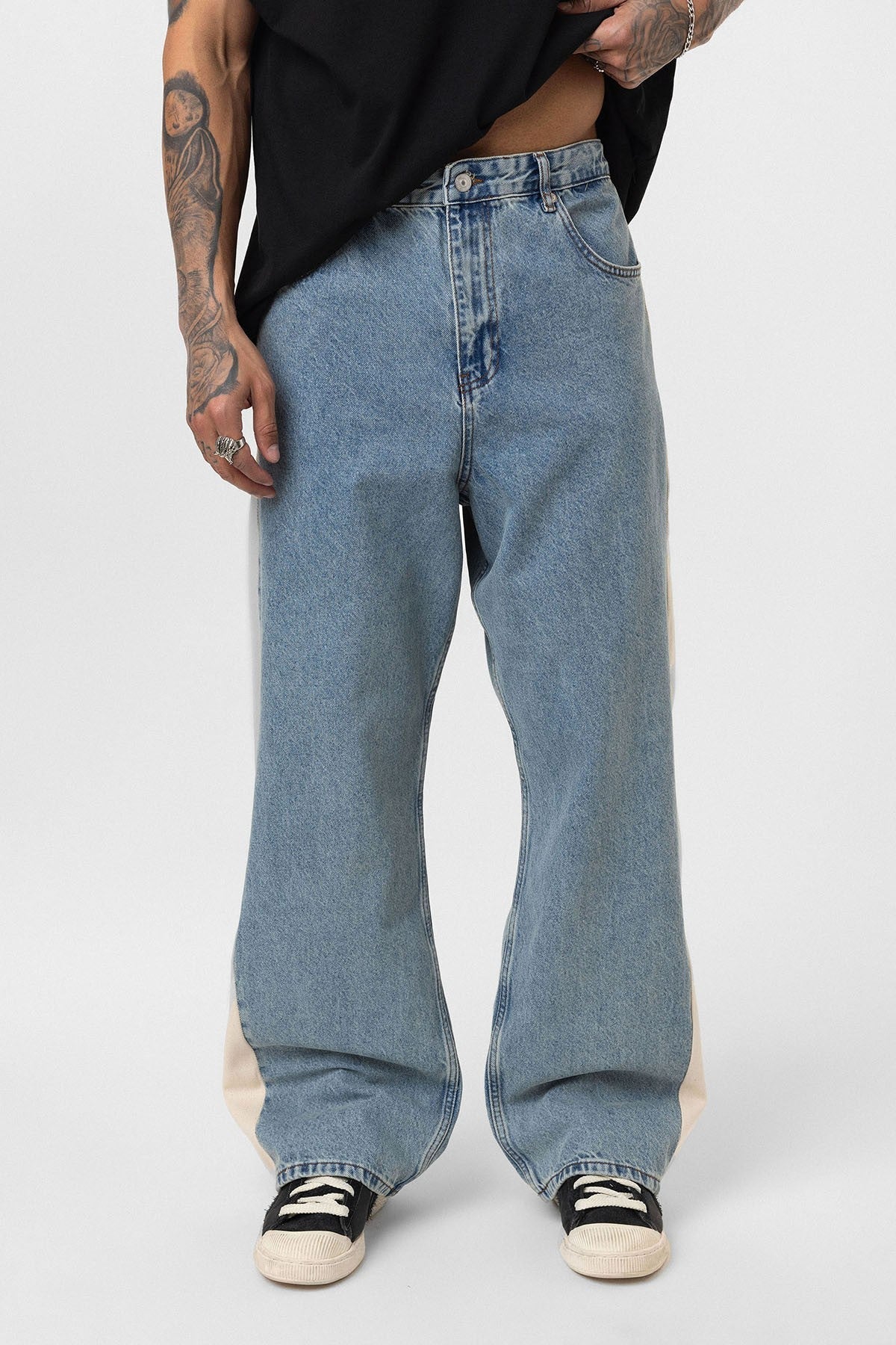 Yan Şeritli Baggy Fit Jean