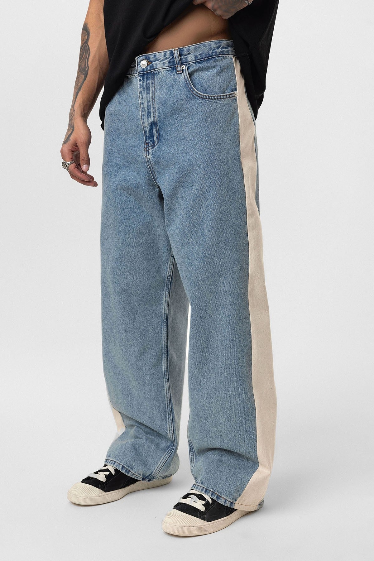 Yan Şeritli Baggy Fit Jean