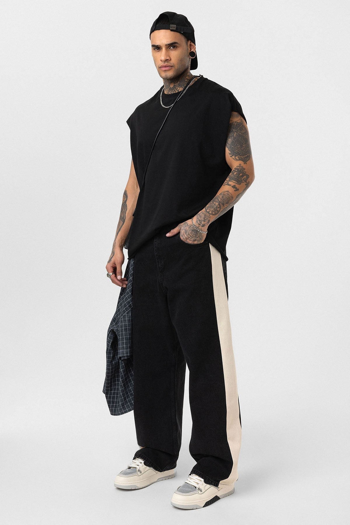 Yan Şeritli Baggy Fit Jean