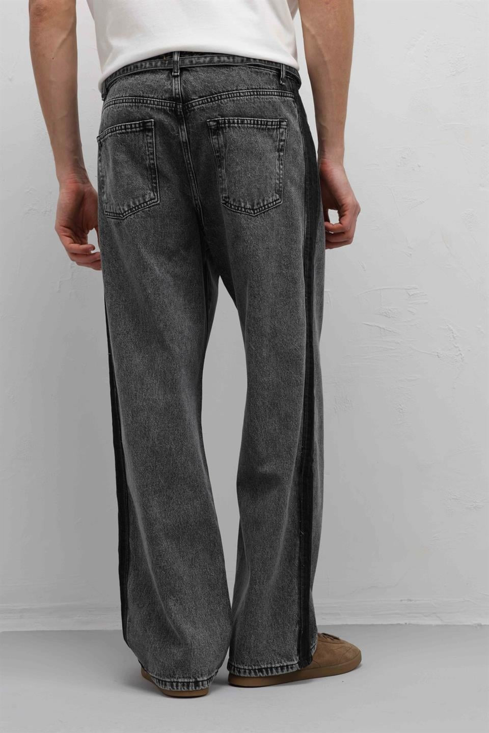 Kemer Detaylı Şeritli Baggy Jean