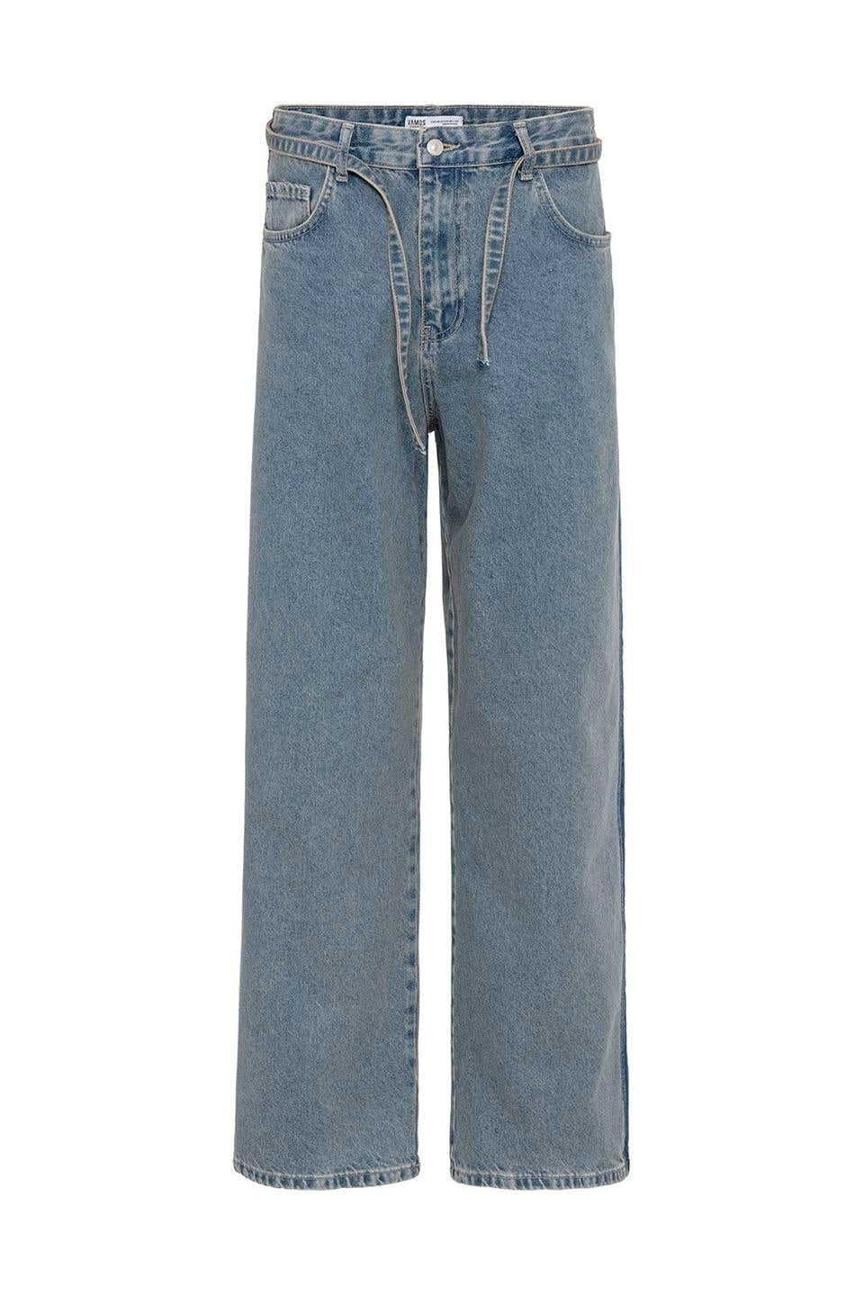 Kemer Detaylı Şeritli Baggy Jean
