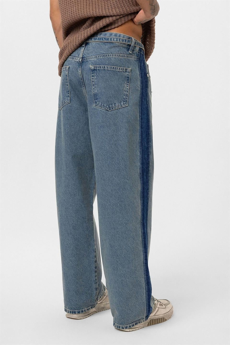 Kemer Detaylı Şeritli Baggy Jean