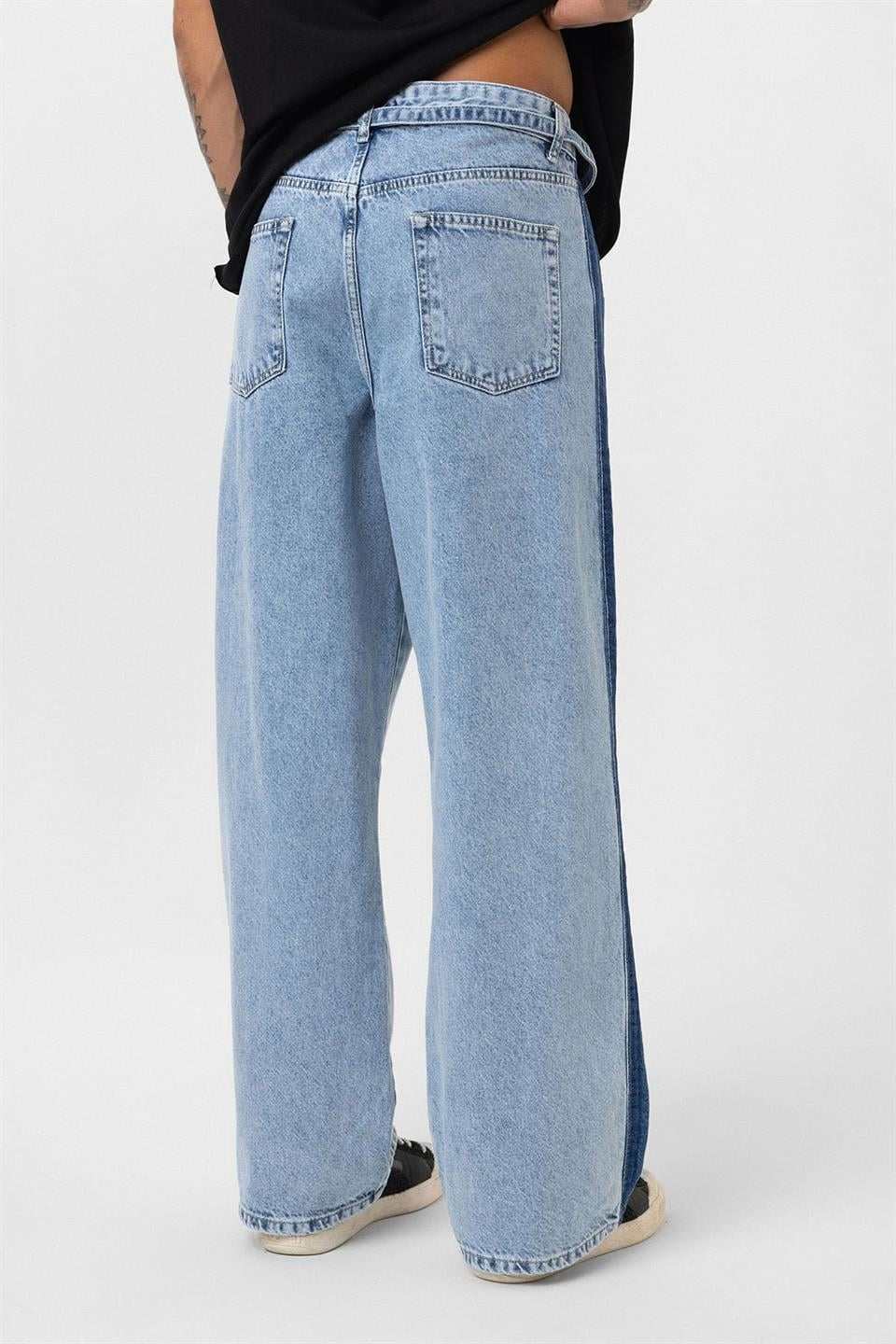 Kemer Detaylı Şeritli Baggy Jean