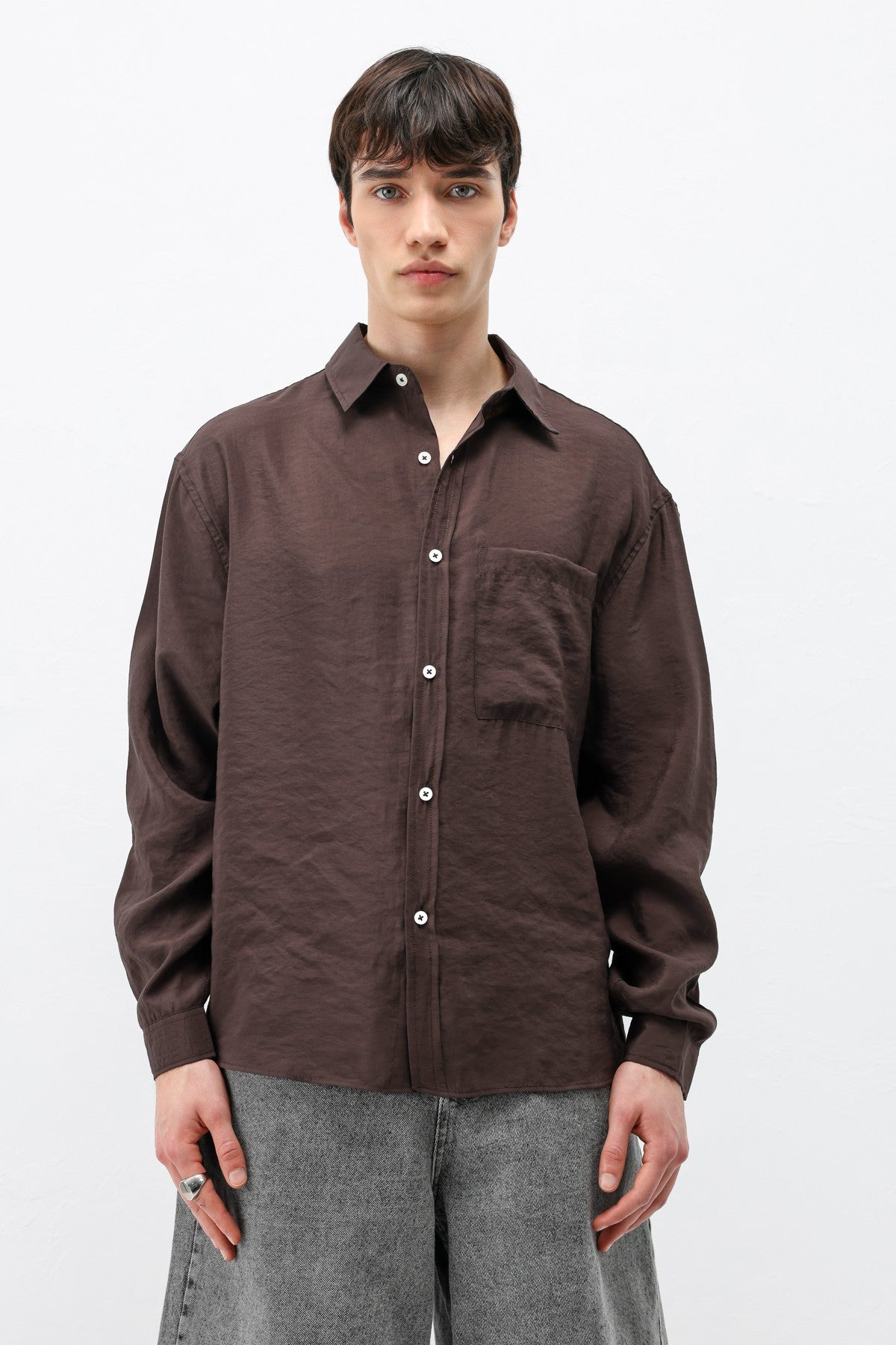 Modal Kumaş Cepli Oversize Gömlek