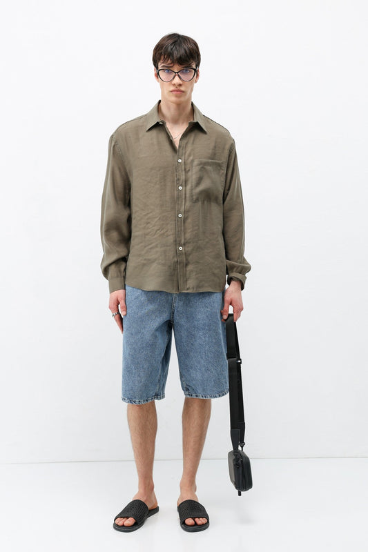 Modal Kumaş Cepli Oversize Gömlek
